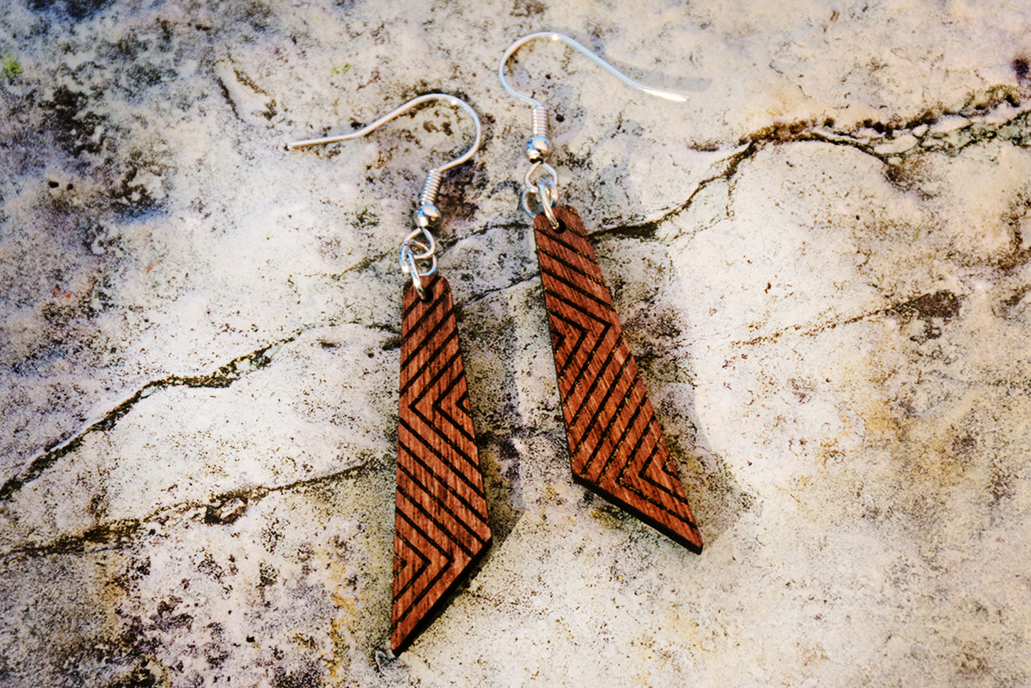 Wood Geometric Pattern Earrings