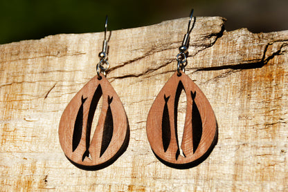 Fishing Upstream - Wood Teardrop Earrings