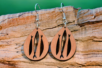 Fishing Upstream - Wood Teardrop Earrings