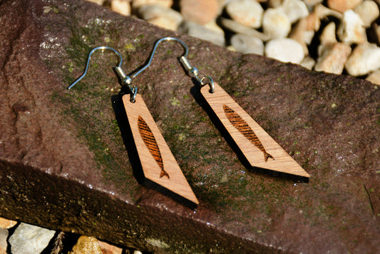 Fishing Upstream - Wood Geometric Earrings