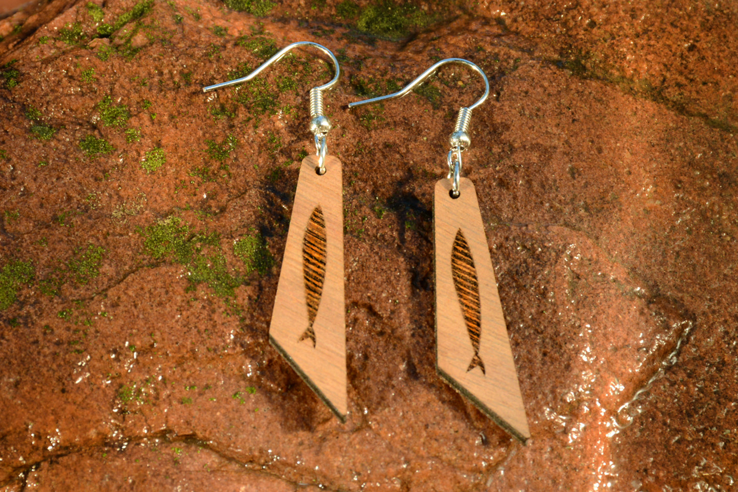 Fishing Upstream - Wood Geometric Earrings