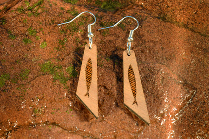 Fishing Upstream - Wood Geometric Earrings