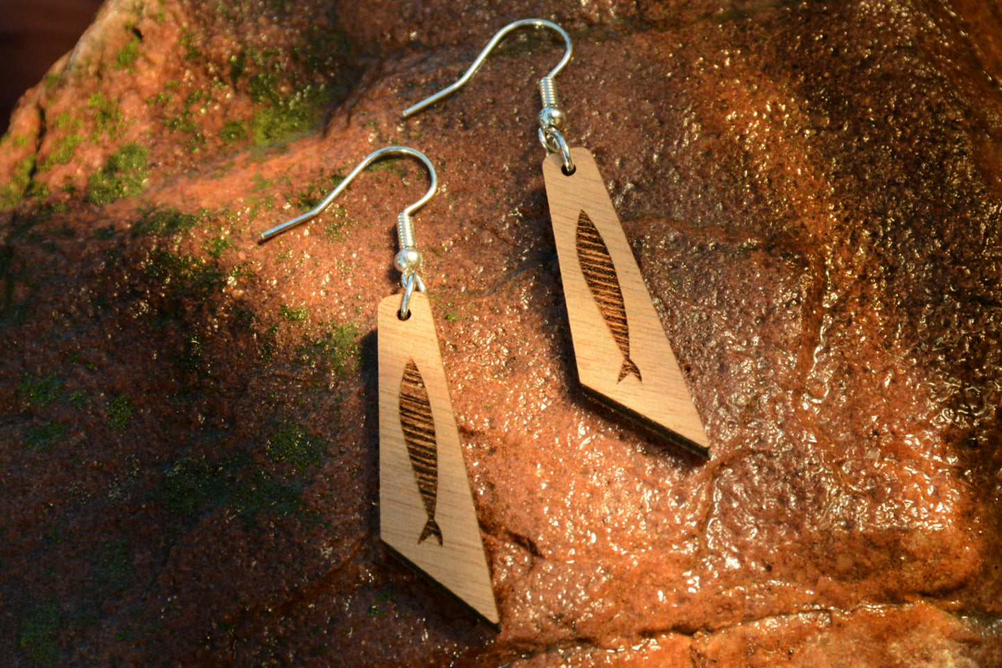 Fishing Upstream - Wood Geometric Earrings
